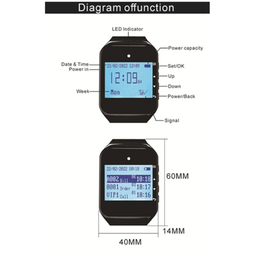 Wireless Restaurant Pager Calling System with Watch Call Button Red 2