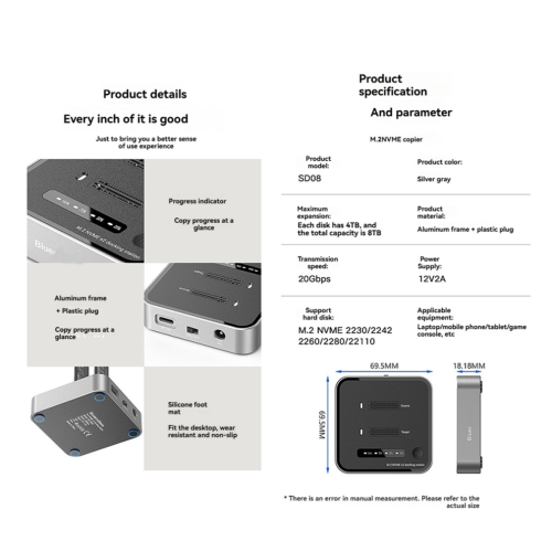 M.2 20 Gbit/s Dual-Bay-SSD-Dockingstation mit USB-C-Stecker (EU-Stecker) 2
