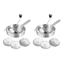Aardappelstamper met roterende molen en 3 verwisselbare schijven, geschikt voor babyvoeding.