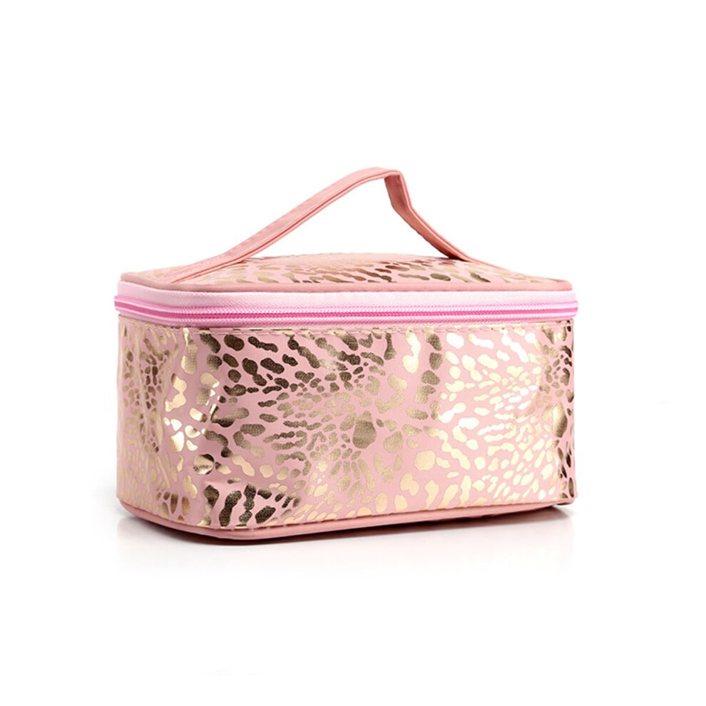 Pink Leopard Print Makeup Bag, Large Cosmetic Bag, Women's Toiletry Bag, Travel Beauty Case