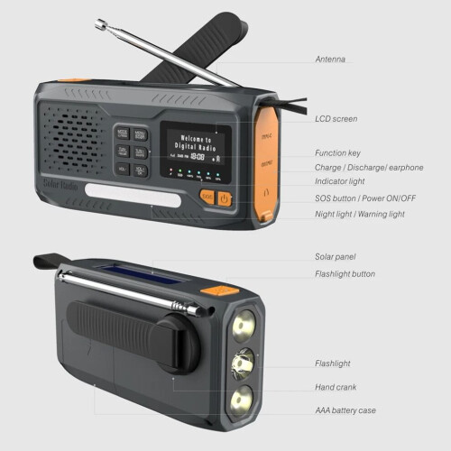 Solar Hand Crank Emergency Radio 4 Ways Powered 2