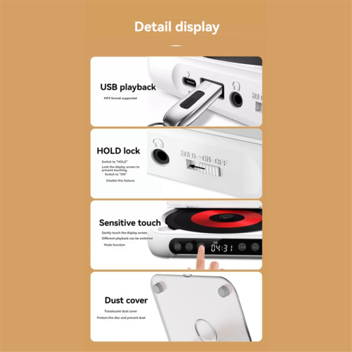 Bluetooth CD Player Portable BT Speaker LED Screen Stereo Player 1