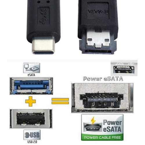 Cable ESATA a USB C Cable USB tipo C macho a ESATA Cable HDD ESATAp 1
