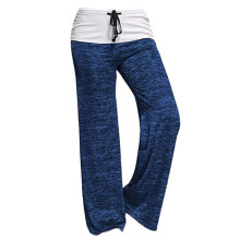 Pantaloni da donna a gamba larga, vita alta, coulisse, lunghi, casual, stile yoga, modello palazzo per