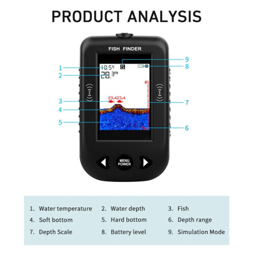 Finder Βάθος Νερού Θερμοκρασία Fishfinder για Ψάρεμα Μαύρο 2