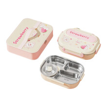 Microwave Safe Stainless Steels Bentos Box-pink bun 4 squares