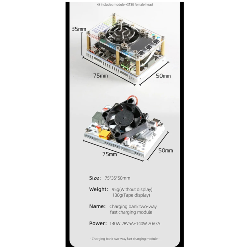 Módulo de carga rápida PD3.1 140W+140W, placa base Powerbank DIY XT30 1