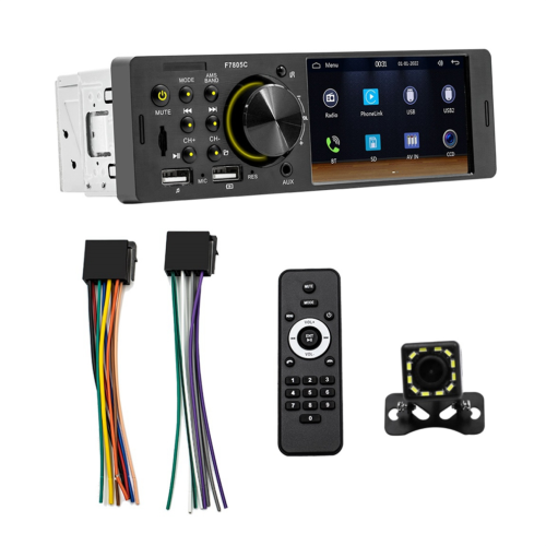 Autoradio singolo DIN con schermo touch screen da 4 pollici e lettore MP5.