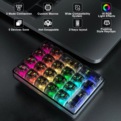 K21 Number Pad Bluetooth Mechanical Keyboard RGB 21Keys Black 1
