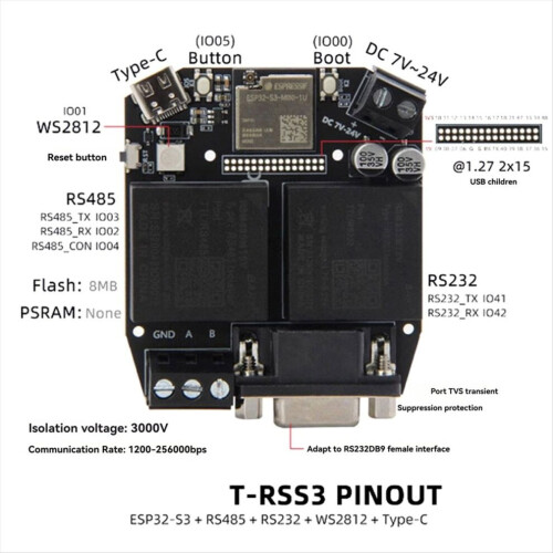 T-RSS3 ESP32-S3 Development Board RS232 RS485 5V Module on-Board 1