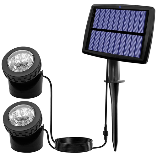 Faretti solari per laghetto, luci subacquee solari a LED con doppia testa B