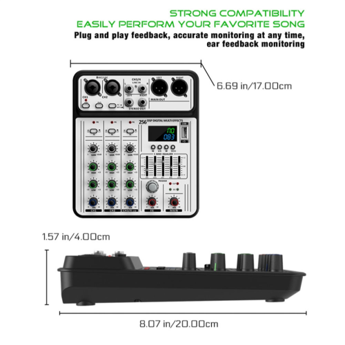 Professional D-04 4 Channel 256DSP Audio Mixer USB Studio Bluetooth 1