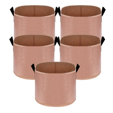 Lot de 5 sacs de culture de 7 gallons (26,5 litres) en tissu non tissé avec poignées, couleur beige.