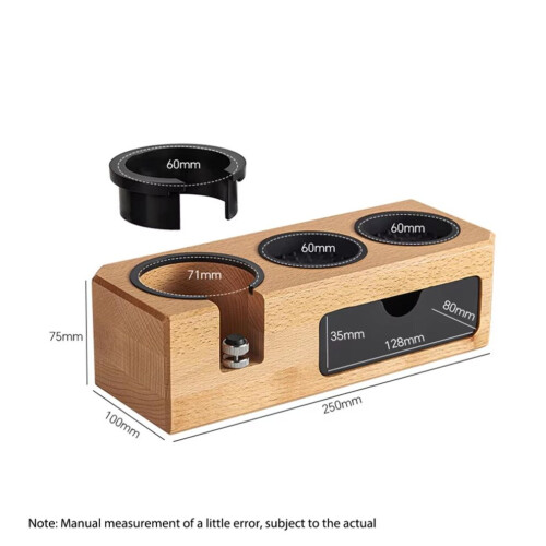 Station de tassage pour espresso avec support en bois, comprend 3 trous A 1
