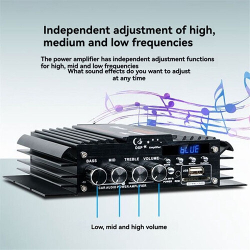 Amplificatore USB Bluetooth 5.0 a 4 canali, 12V, audio stereo HiFi. 1