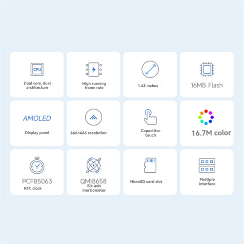 RP2350 1.43inch AMOLED Touchscreen Development Board for HMI LVGL 2