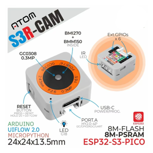 Kit chatbot AI AtomS3R-CAM con controller programmabile ESP32-S3. 2