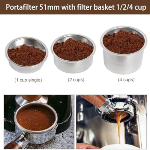 Φίλτρο Portafilter 51mm με καλάθι φίλτρου 1/2/4 φλιτζάνι, 51mm 1