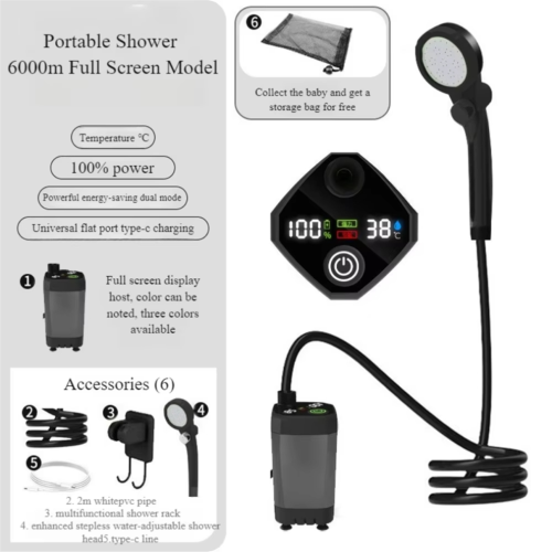 Rechargeable Portable Camping Shower,6000mAh Battery 2