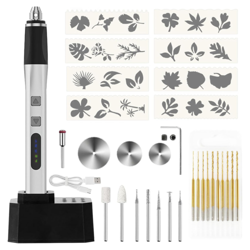 USB Rechargeable Engraving Pen Engraver,W/ 10 Drill Bits, Stencils