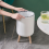 High-Legged Wood Grain Trash Can Plastic Dustbin 4
