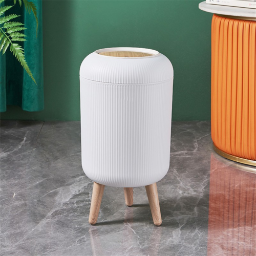 High-Legged Wood Grain Trash Can Plastic Dustbin 1