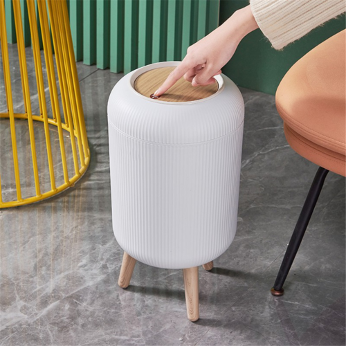 High-Legged Wood Grain Trash Can Plastic Dustbin 2
