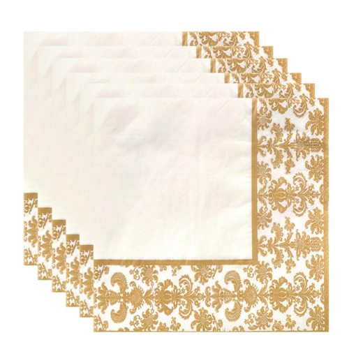 100 serviettes en papier jetables imprimées or (dorées et blanches) 1