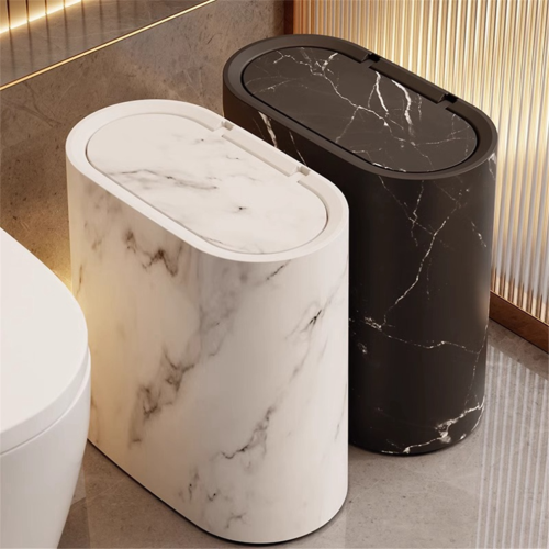 Badezimmer-Mülleimer mit Deckel, Marmoroptik, kleiner Mülleimer 2