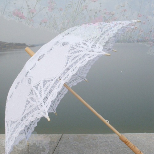 80 cm viktorianskt spetsbroderat bröllopsparaply brudparasoll, vitt 1