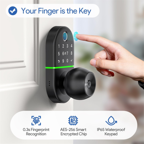 Poignée de serrure intelligente avec empreinte digitale et code d'accès pour la porte d'entrée 2
