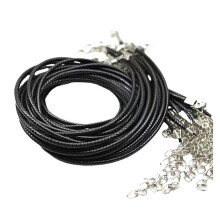 Cordón de cuero negro de 1,5 mm, 10 unidades, trenzado ajustable de 45 cm y 5 cm para hacer collares