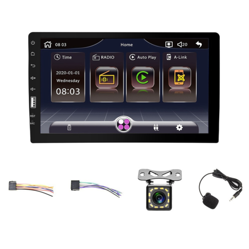 Autoradio singolo DIN con CarPlay e Android Auto, schermo HD da 9 pollici.