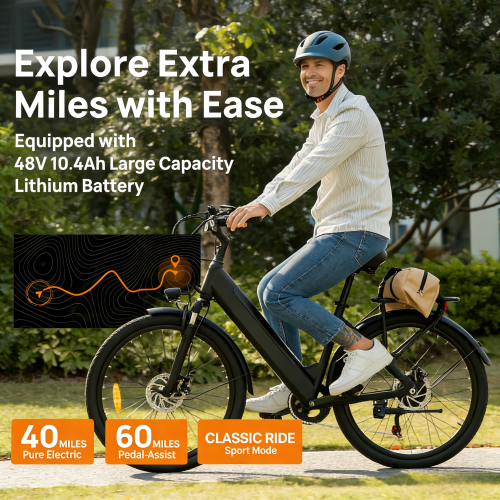 URLIFE E26 48V10.4AH Step-thru City Ebike,black 1