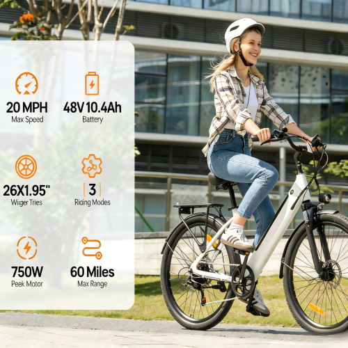 URLIFE E26 48V10.4AH Step-thru City Ebike,white 1