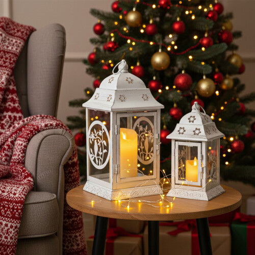 2 Metal Candle Lanterns Hanging Candle Holder Yard 1