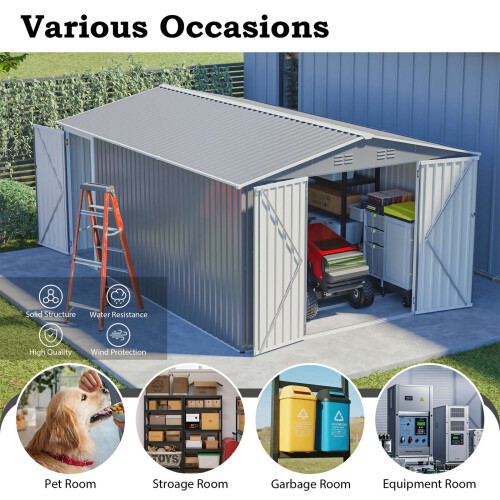 Birchtree BIRCHTREE 10x14FT Metal Garden Shed, Grey 1