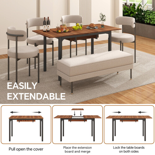 ELECWISH Extendable Dining Table With Storage 110-150cm 2