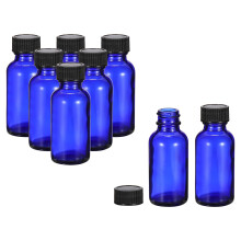 1oz(30ml) Glass Sample Bottles, 8Pcs Round Bottle Dispensing Bottles with Black Poly Cone Cap for Reagent Liquids, Essential Oils, Perfume, Blue