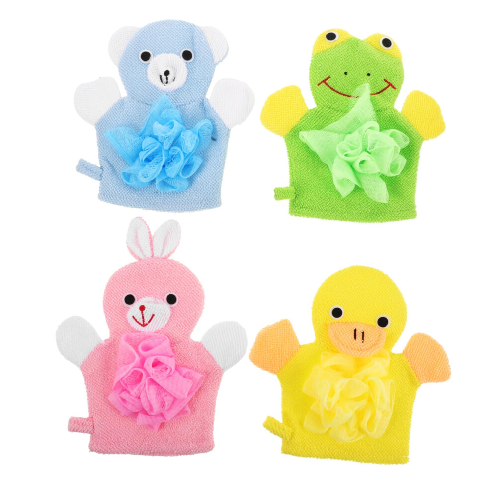 4Pcs Bath Mitts Comfortable Shower Gloves for Boys Duck Rabbit Frog Bear Fun Design to Enhance Bath Enjoyment