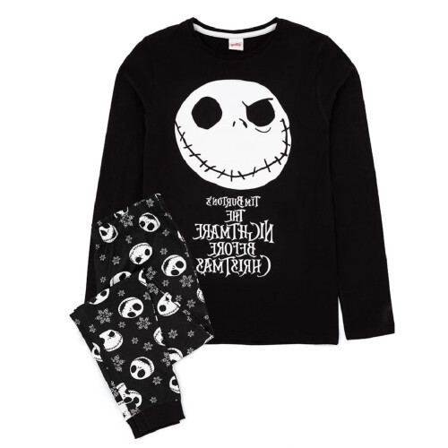(11-12 Years, Black/White) Nightmare Before Christmas Boys Jack Skellington Long Pyjama Set