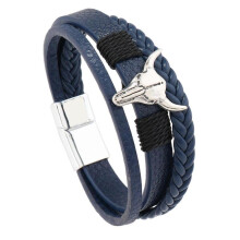 (Navy Blue) Unisex PU Leather Wristband Lightweight Retro Style Bracelet Daily Comfort Handmade PU Leather Chain Bracelet  Deep coffee