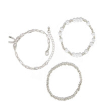 (Silver) Fashionable Imitation Pearls Beaded Bowknot Bracelet Adjustable Length Handchain Stylish Wristband Perfect Gift  Silver