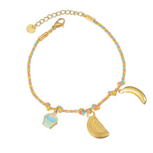 (B1212 A) Modern Bohemian Braided Cord Jewelry Piece With Metal Accent Comfortable Layering Bracelet For Daily Wear Multicolor