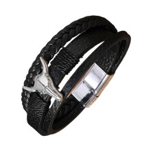 (Black) Unisex PU Leather Wristband Lightweight Retro Style Bracelet Daily Comfort Handmade PU Leather Chain Bracelet  Deep coffee