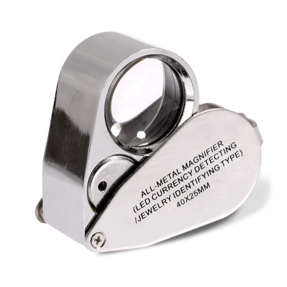 Jeweller's Magnifier, 40x Metal Folding with LED UV Light for Gemstones, Jewellery
