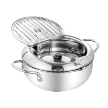 Deep fryer pot, stainless steel, 20.5 cm, 16.6 cm, with handle, precise temperature control, oil drain outlet, 5 liters, silver, for tempura squid.