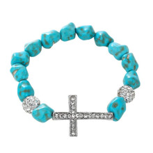 (irregular) Turquoise Stone Crosses Stretch Bracelet Metal Beaded Elastic Jewelry Portable for Daily or Special Event Multicolor