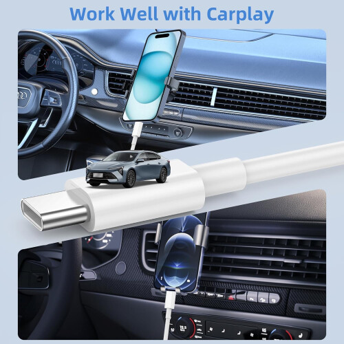 Καλώδιο CarPlay για iPhone16 15Series, Καλώδιο γρήγορης φόρτισης USB A σε USB C για φορτιστή 2
