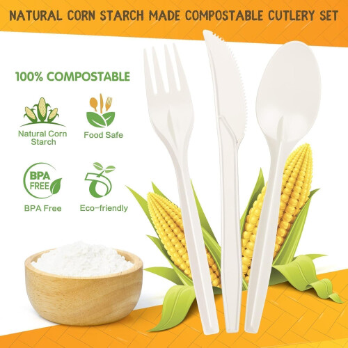 Disposable Forks 100pcs Biodegradable Compostable Eco Friendly for Parties Picnic 1